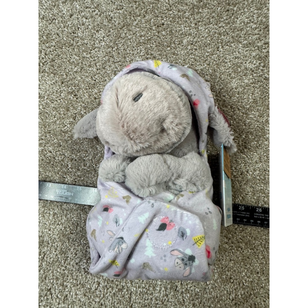 Disney Babies Eeyore Plush with Swaddle Blanket Winnie the Pooh Grey 10in NWT